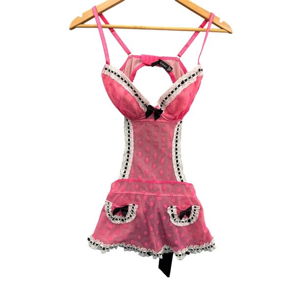 Victoria's Secret Sexy Little Things Pink Black Babydoll Maid Apron Push Up 34D - Picture 2 of 8